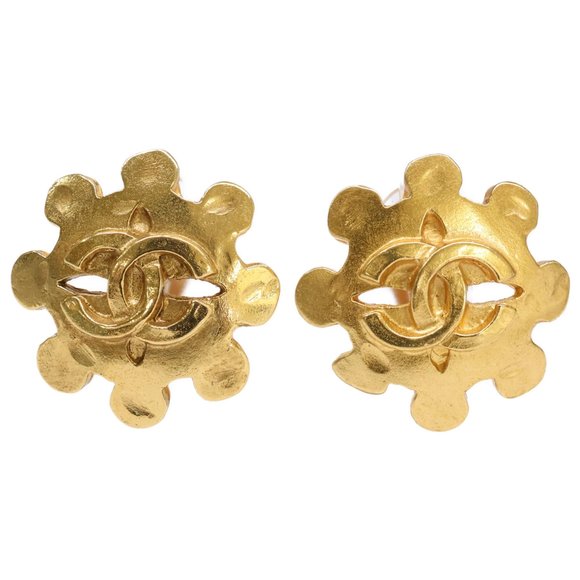 CHANEL Authentic Gold Logo Earrings - Picture 1 of 7